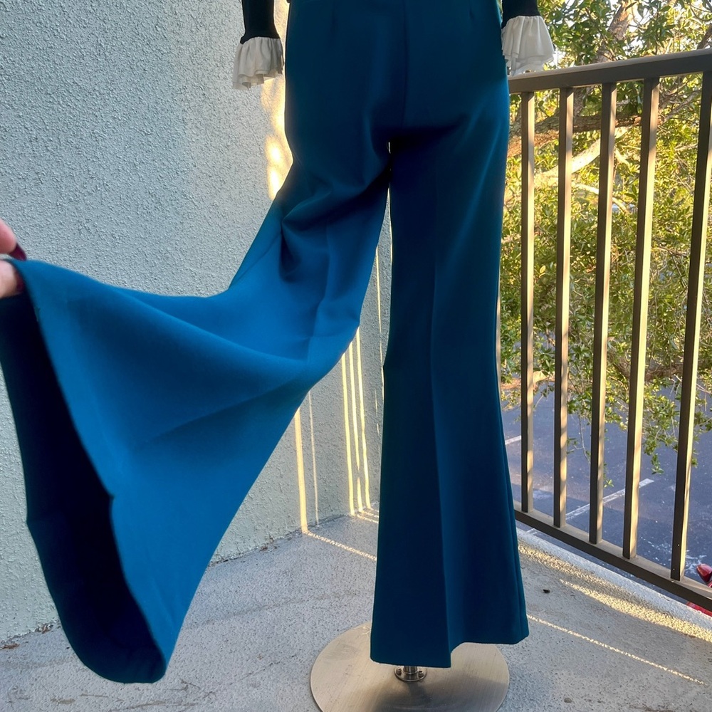 Safiyaa Turquoise Blue Wide Leg Trousers Size 6 38 UK 10 Stretch Flat Front Pant - Picture 7 of 17